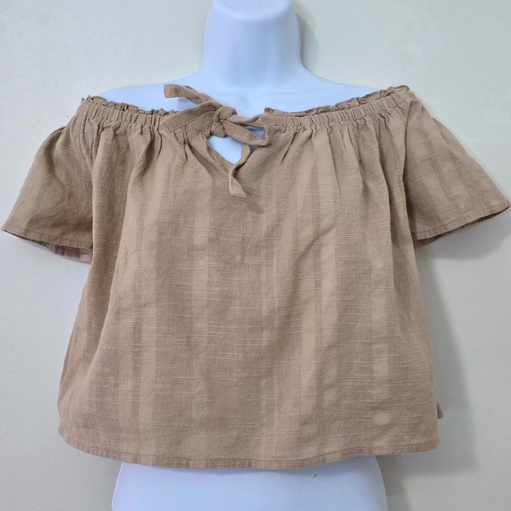 Rip Curl Cropped Off Shoulder Babydoll Top Sz‎ S Neutral Coastal Boho Peasant